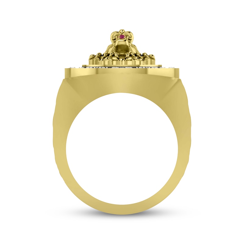 Men's Diamond & Lab-Created Ruby Lion Ring 1/4 ct tw Round-Cut Yellow Gold Plated