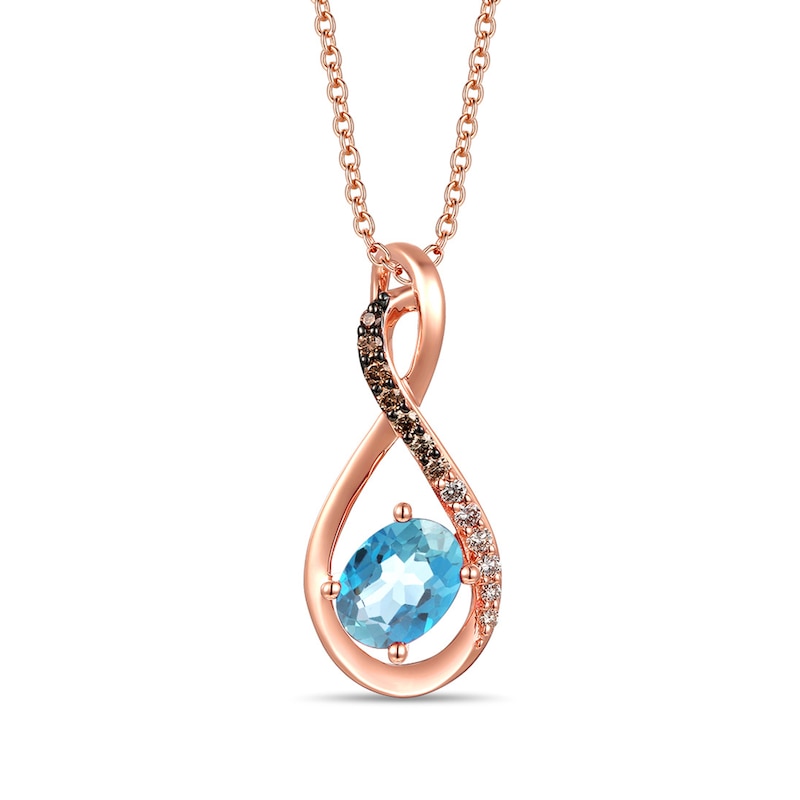 Le Vian Diamond & Blue Topaz Necklace 1/6 ct tw Strawberry Gold Plated 18"