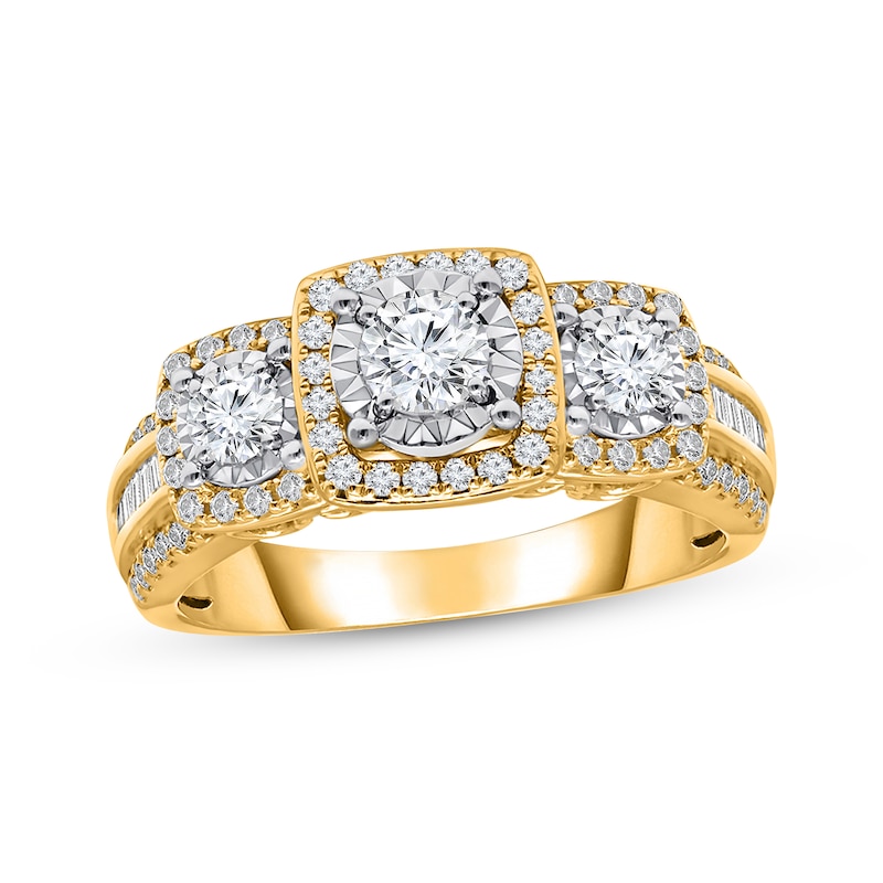 Round-Cut Diamond Three-Stone Engagement Ring 1 ct tw Yellow Gold Plated