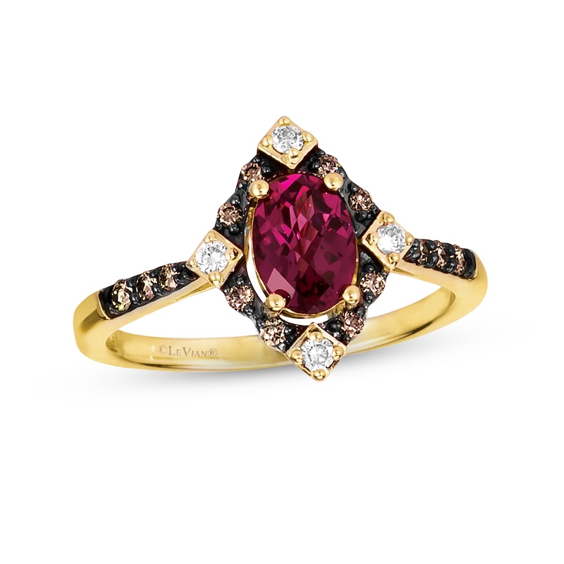 Le Vian Rhodolite Garnet Ring 1/5 ct tw Diamonds Honey Gold Plated