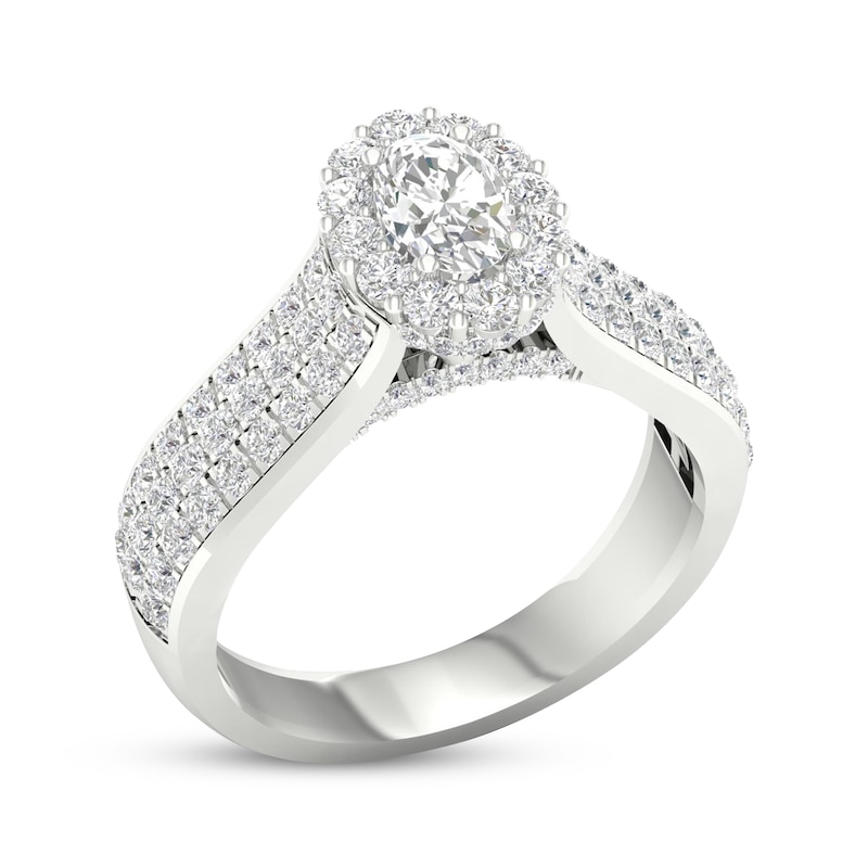 Oval & Round-Cut Diamond Engagement Ring 1-3/8 ct tw White Gold Plated