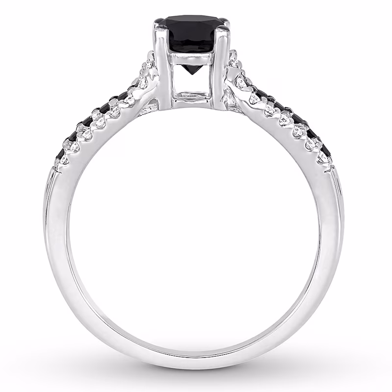 Now + Forever Black & White Diamond Engagement Ring 7/8 ct tw Round-cut 14K White Gold