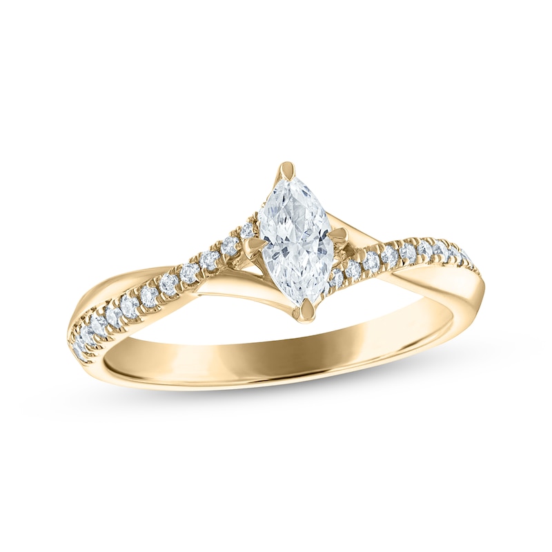 Marquise-Cut Diamond Twist Engagement Ring 1/2 ct tw Yellow Gold Plated