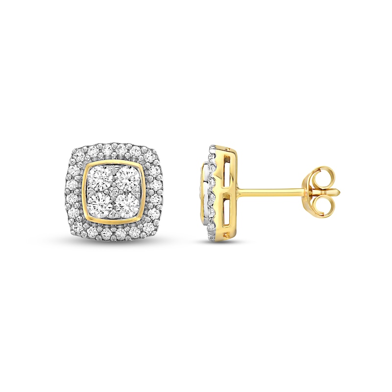 Lab-Created Diamonds by Cushion Frame Stud Earrings 3/4 ct tw Yellow Gold Plated
