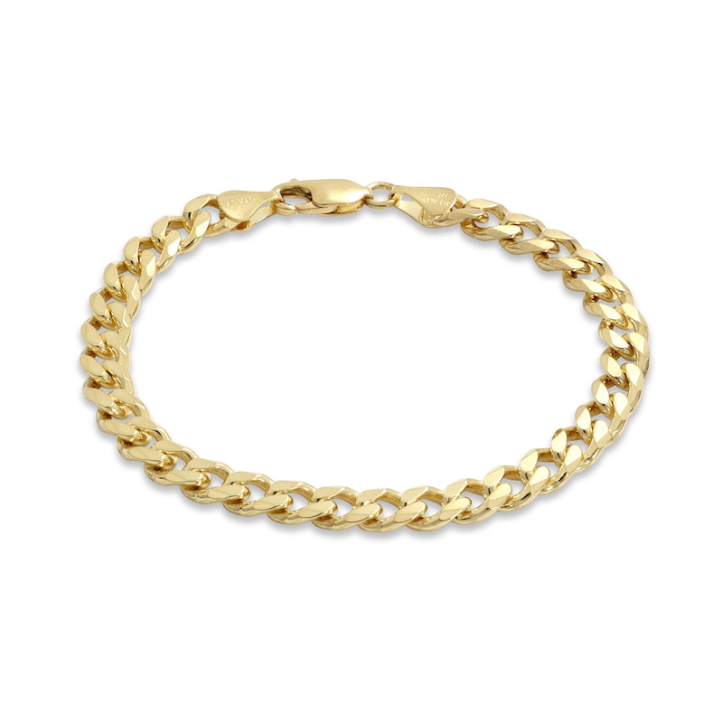 Diamond-cut Solid Curb Chain Bracelet Yellow Gold Plated 7.5"