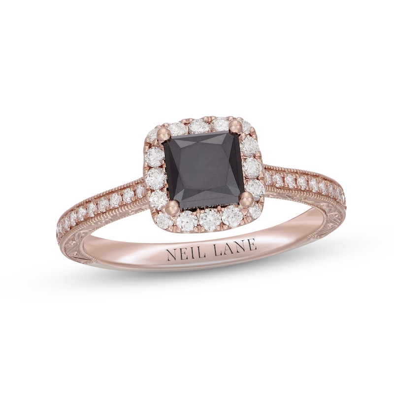 Neil Lane Black & White Diamond Engagement Ring 1-3/8 ct tw Princess & Round-cut Rose Gold Plated