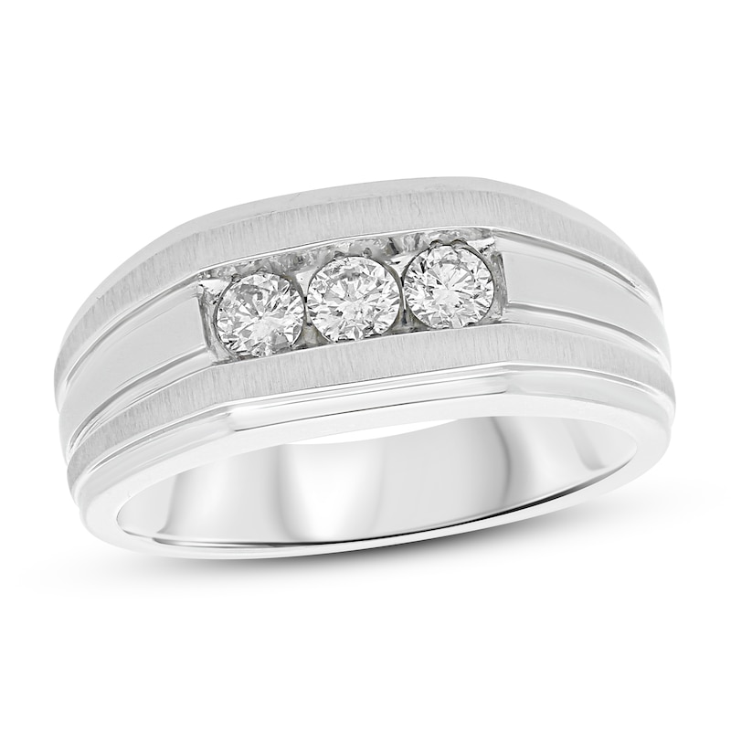 Men's 3-Stone Diamond Wedding Band 1/2 ct tw Round-cut White Gold Plated