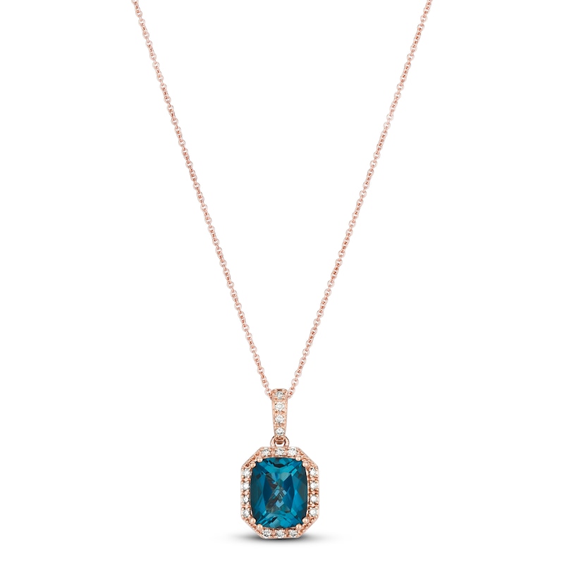 Le Vian Blue Topaz Necklace 1/6 ct tw Diamonds Strawberry Gold Plated 18"