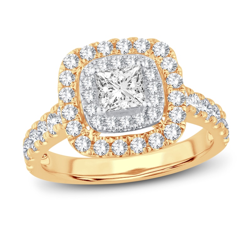 Multi-Diamond Engagement Ring 1-1/2 ct tw Princess & Round-Cut Yellow Gold Plated