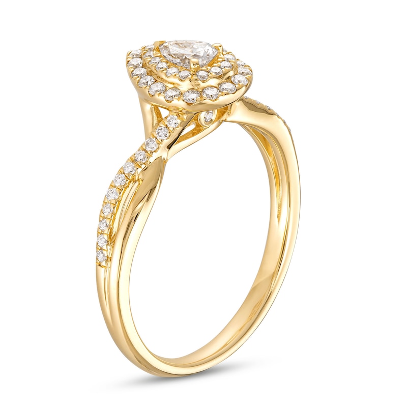 Diamond Engagement Ring 1/2 ct tw Pear & Round-Cut Yellow Gold Plated