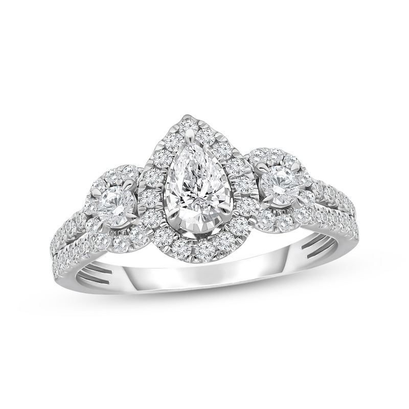 Pear-Shaped & Round-Cut Diamond Three-Stone Engagement Ring 1 ct tw White Gold Plated