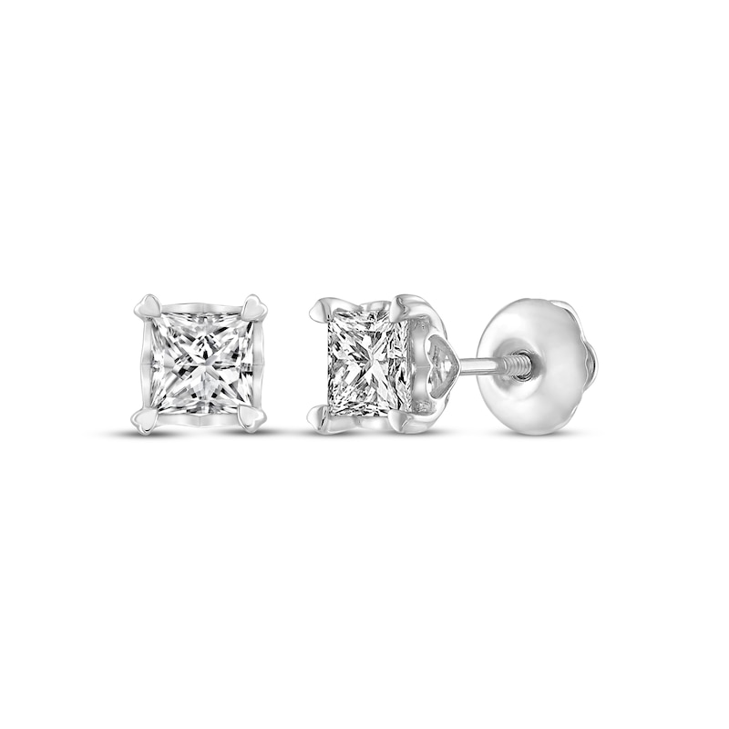 Diamond Solitaire Earrings 3/4 cttw Princess-cut White Gold Plated