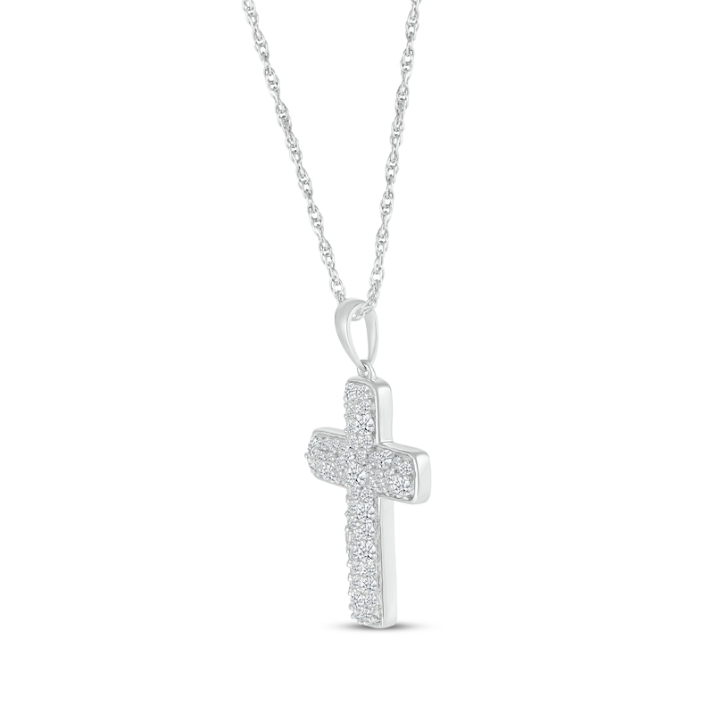 Multi-Diamond Cobblestone Cross Necklace 5/8 ct tw White Gold Plated 18"