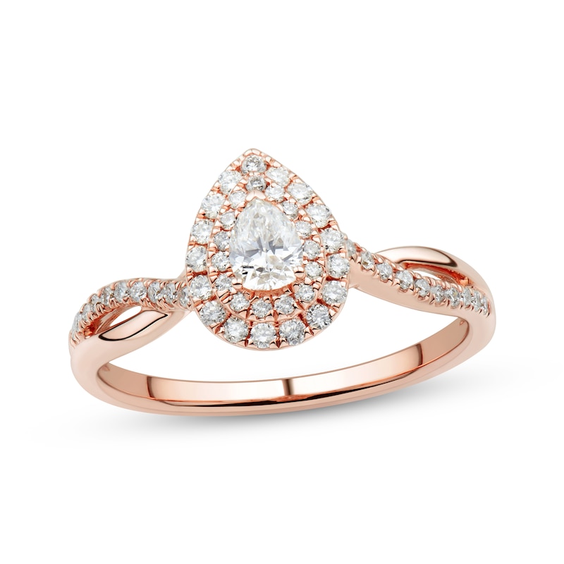 Diamond Engagement Ring 1/2 ct tw Pear & Round Rose Gold Plated