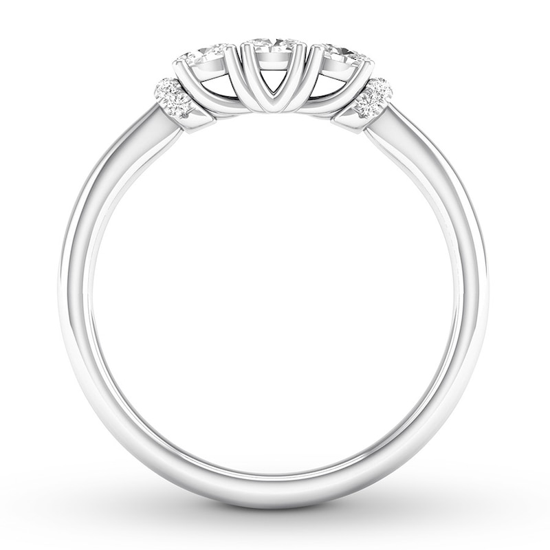 Three-Stone Diamond Ring 1/2 ct tw Oval/Round White Gold Plated