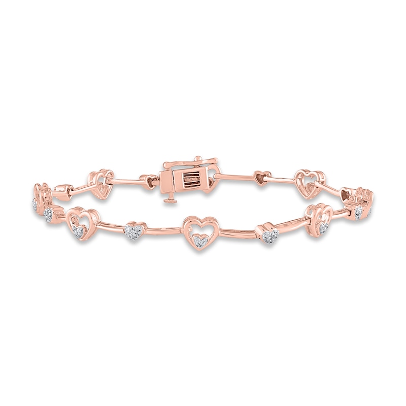 Diamond Heart Bar Bracelet 1/4 ct tw Round-cut Rose Gold Plated 7"