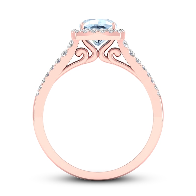 Aquamarine & Diamond Engagement Ring 1/3 ct tw Cushion-cut Rose Gold Plated