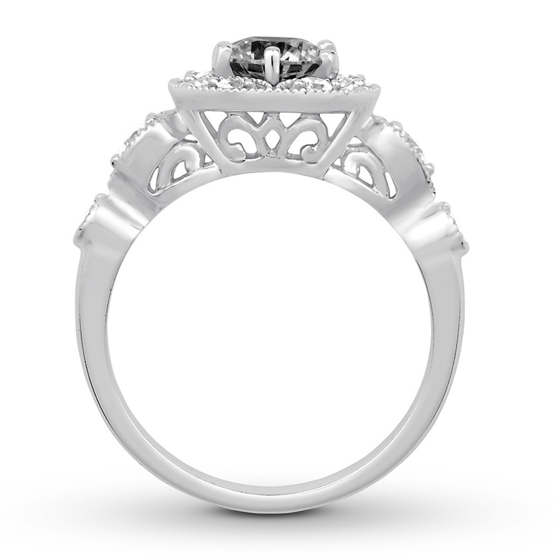 Black & White Diamond Engagement Ring 1 carat tw White Gold Plated