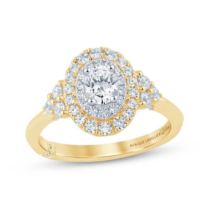 Monique Lhuillier Bliss Oval-Cut Diamond Double Halo Engagement Ring 1 ct tw Two-Tone Gold Plated
