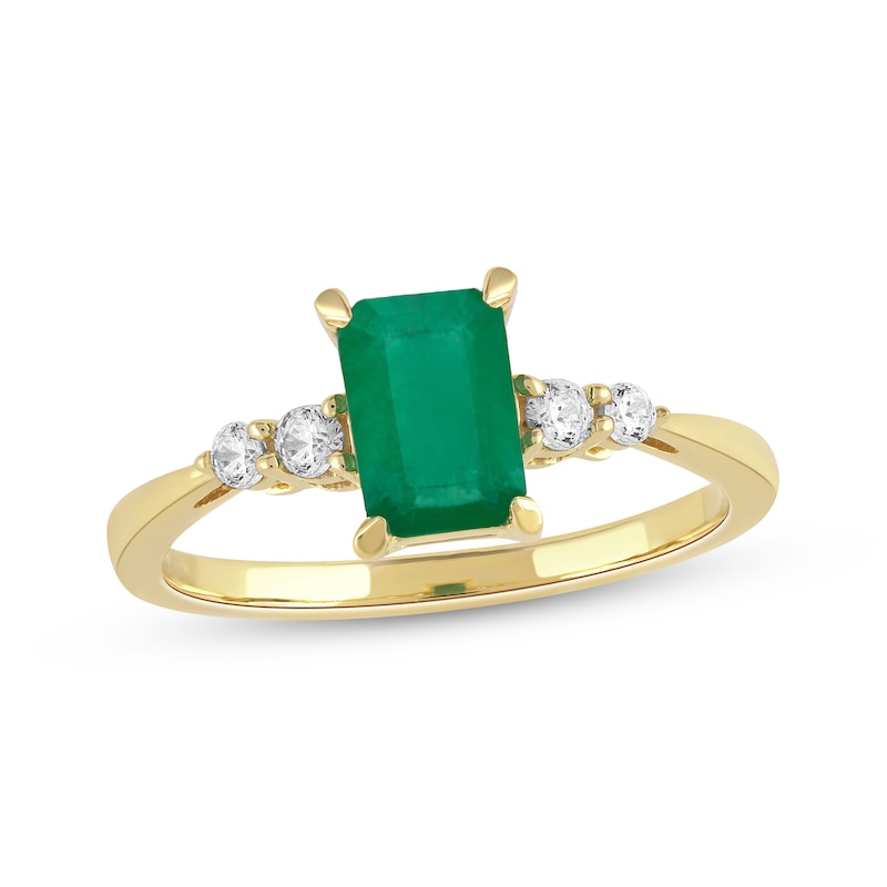 Emerald-Cut Emerald & Diamond Ring 1/6 ct tw Yellow Gold Plated