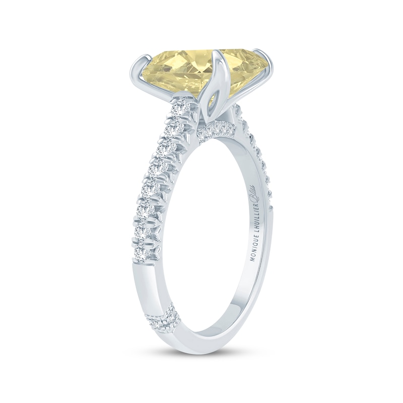 Monique Lhuillier Bliss Oval-Cut Yellow Quartz & Diamond Engagement Ring 1/3 ct tw White Gold Plated