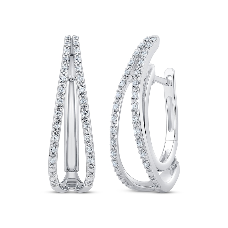 Unstoppable Love Diamond Split Double Hoop Earrings 1/4 ct tw White Gold Plated
