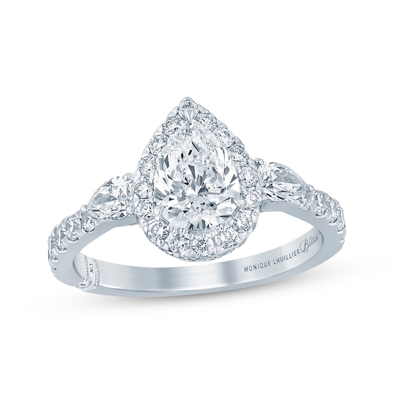 Monique Lhuillier Bliss Pear-Shaped Diamond Engagement Ring 1-3/4 ct tw White Gold Plated