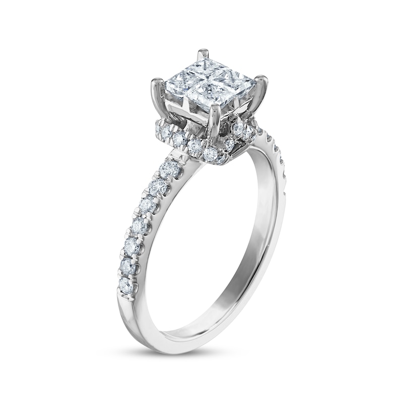 Princess & Round-Cut Diamond Engagement Ring 1 ct tw White Gold Plated