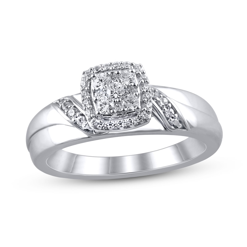Diamond Engagement Ring 1/4 ct tw White Gold Plated