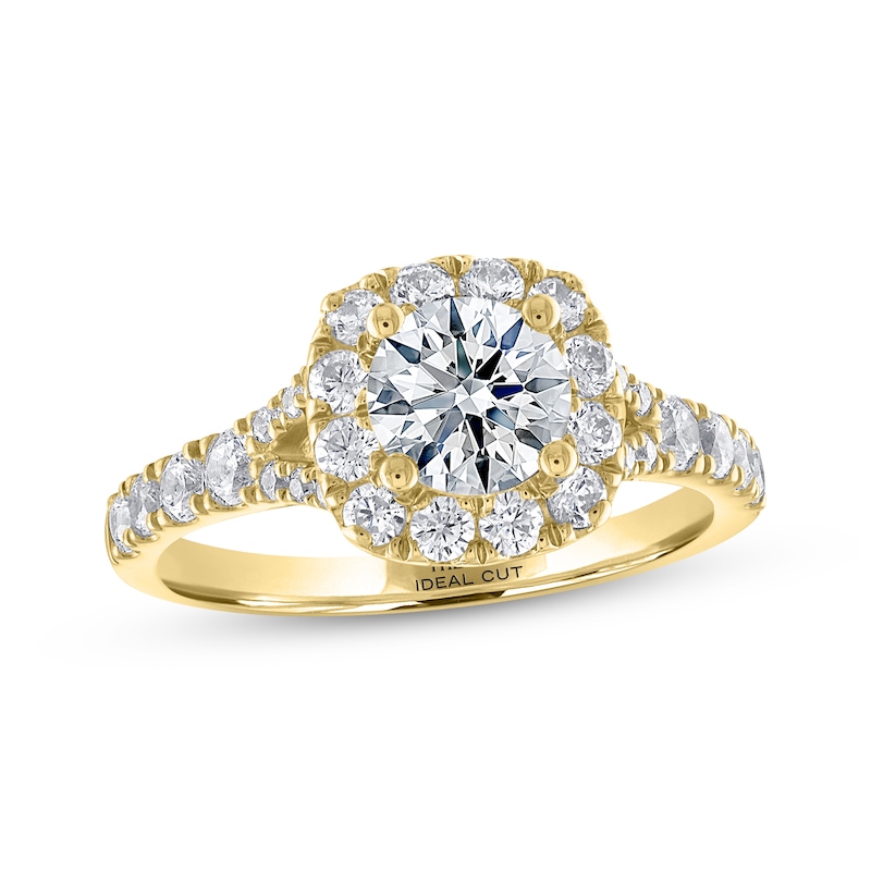 THE LEO Ideal Cut Round-Cut Diamond Engagement Ring 1-3/4 ct tw Yellow Gold Plated