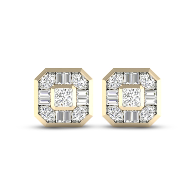Men's Lab-Created Diamonds by Earrings 1-1/2 ct tw Round & Baguette-cut Yellow Gold Plated