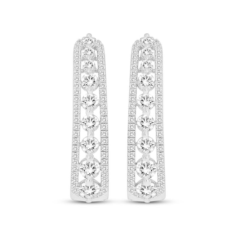 Diamond Tapered Oval Hoop Earrings 2 ct tw White Gold Plated