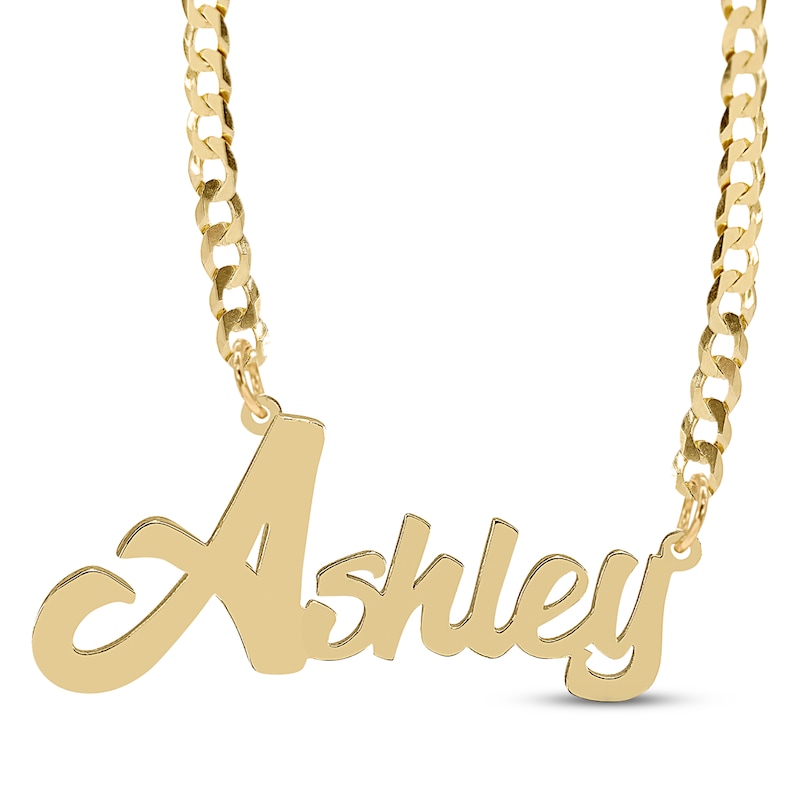Script Name Curb Chain Necklace Yellow Gold Plated 18"