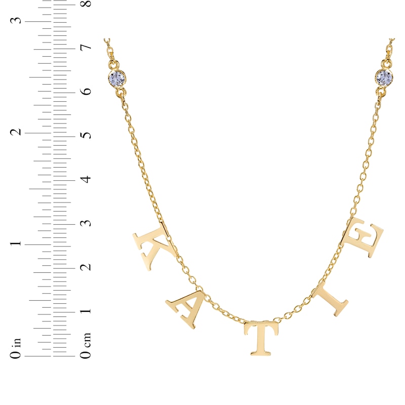 Diamond Station Name Necklace 1/8 ct tw Yellow Gold Plated 18"