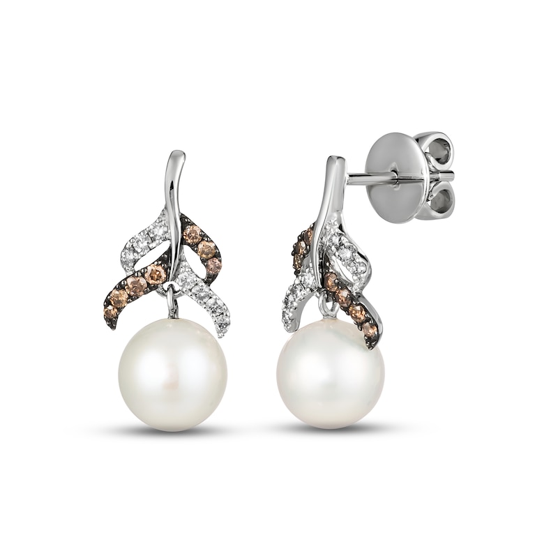 Le Vian Cultured Pearl Earrings 1/4 ct tw Diamonds Vanilla Gold Plated