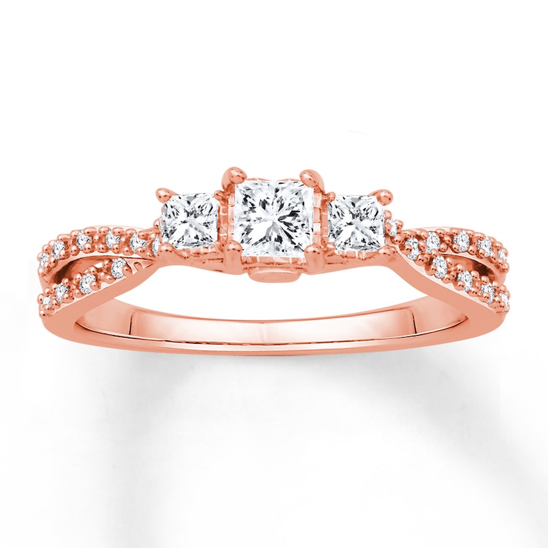 Diamond Engagement Ring 1/2 ct tw Princess/Round Rose Gold Plated