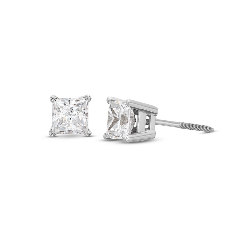 Diamond Solitaire Stud Earrings 1 ct tw Princess-cut White Gold Plated