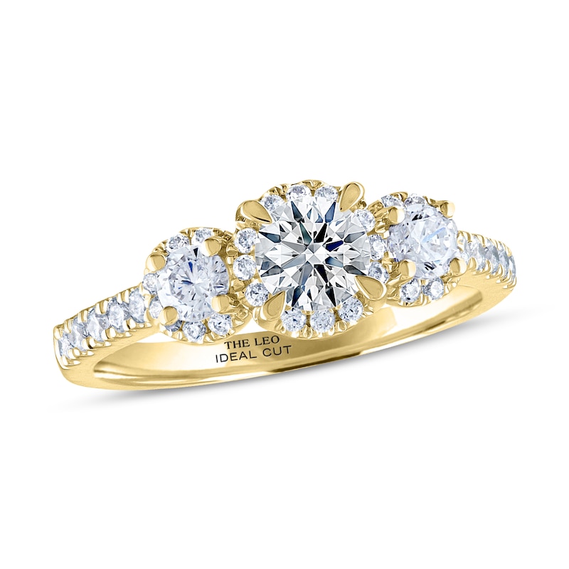 THE LEO Ideal Cut Diamond Three-Stone Engagement Ring 1 ct tw Yellow Gold Plated