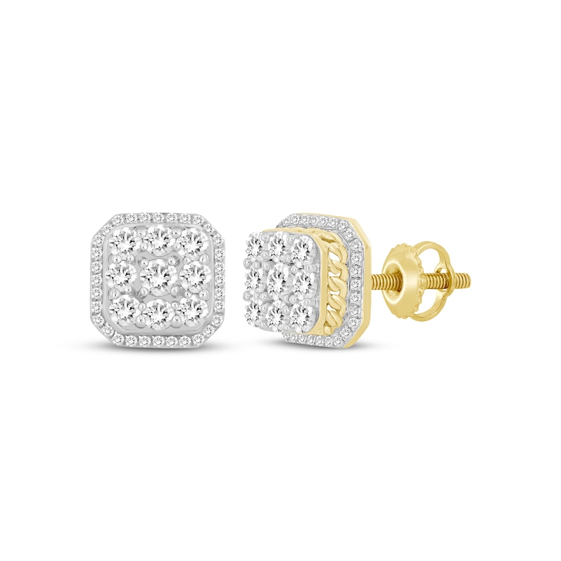 Men's Multi-Diamond Chain Link Accent Octagon Stud Earrings 1 ct tw Yellow Gold Plated
