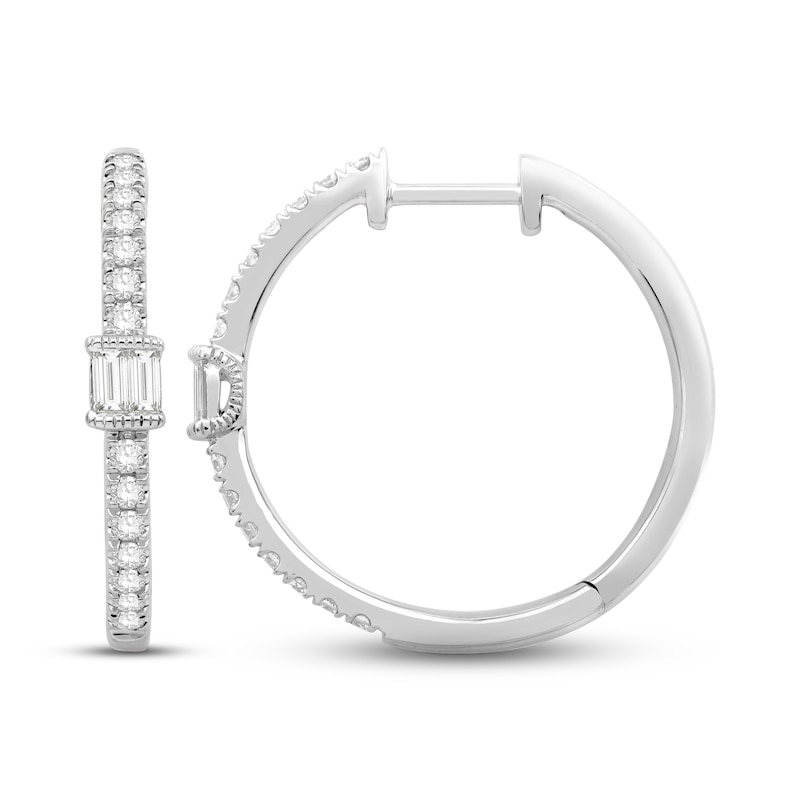 Neil Lane Diamond Hoop Earrings 3/8 ct tw Round & Baguette White Gold Plated