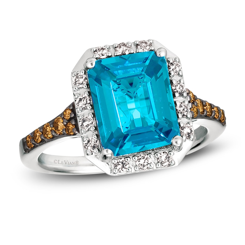 Le Vian Blue Topaz Ring 1/3 ct tw Diamonds Vanilla Gold Plated