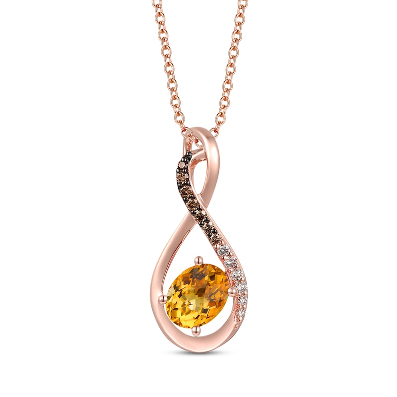 Le Vian Citrine Necklace 1/6 ct tw Diamonds Strawberry Gold Plated 18"