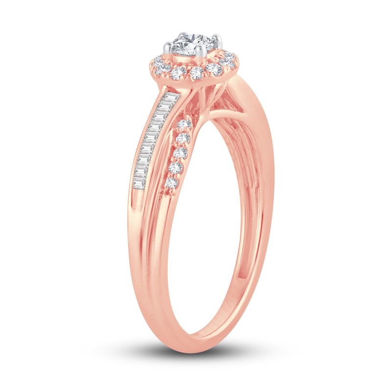 Diamond Engagement Ring 3/8 ct tw Round & Baguette-cut Rose Gold Plated