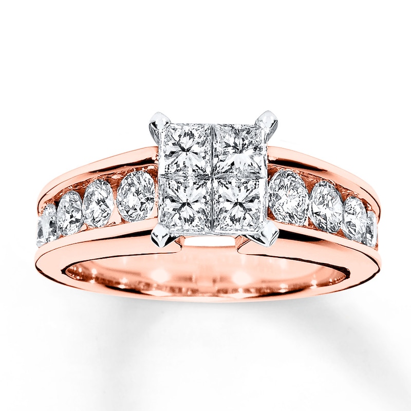 Diamond Engagement Ring 1-3/4 ct tw Princess & Round Gold Plated