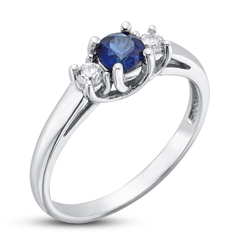 Certified Blue Sapphire & Diamond Ring 1/8 ct tw White Gold Plated
