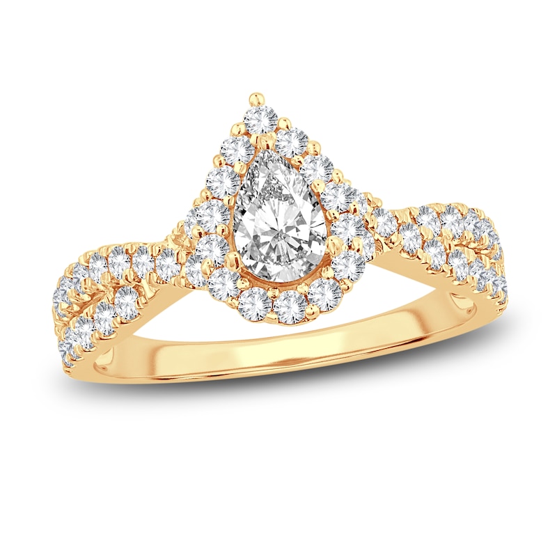Diamond Engagement Ring 1 ct tw Pear & Round-Cut Yellow Gold Plated