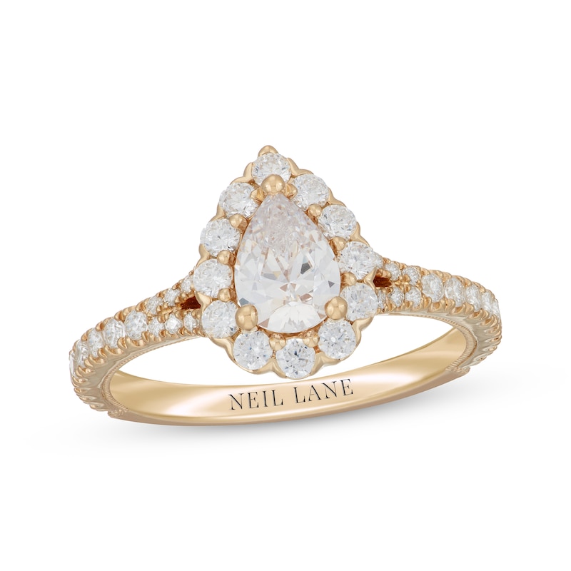 Neil Lane Pear-Shaped Diamond Engagement Ring 1-3/8 ct tw Yellow Gold Plated