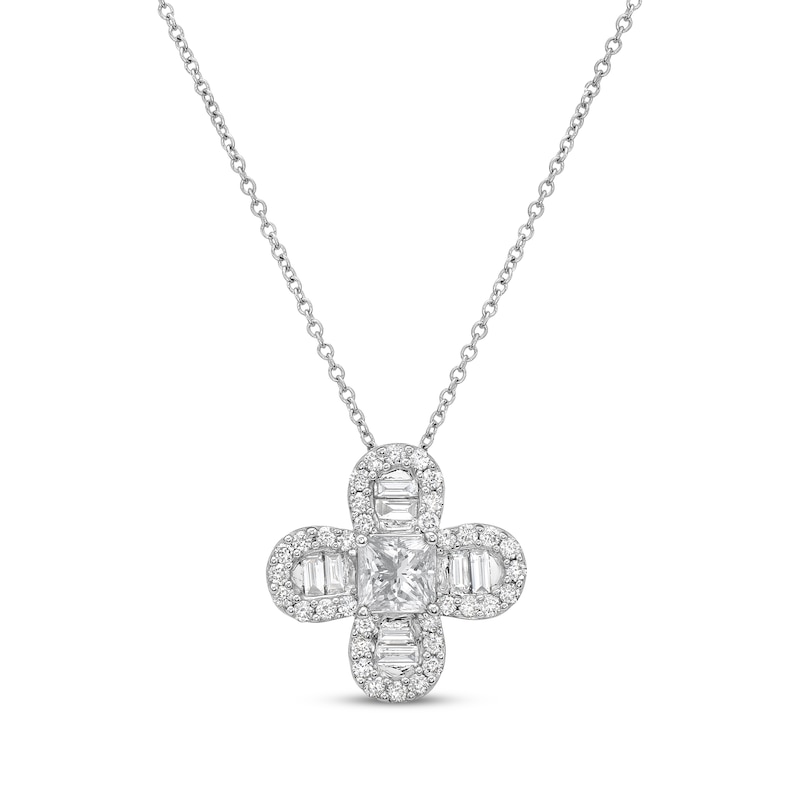 Princess-Cut Diamond Clover Necklace 1 ct tw White Gold Plated