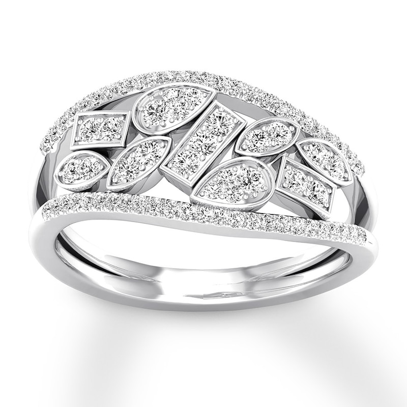 Diamond Ring 3/8 ct tw Round-cut White Gold Plated