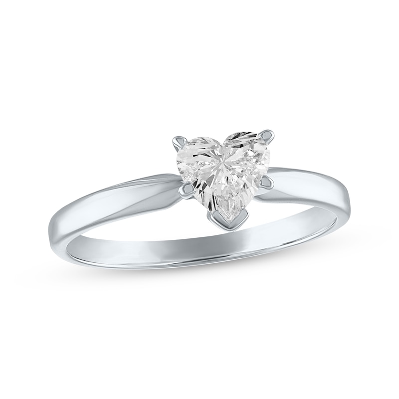 Diamond Solitaire Ring 1/2 carat Heart-shaped White Gold Plated